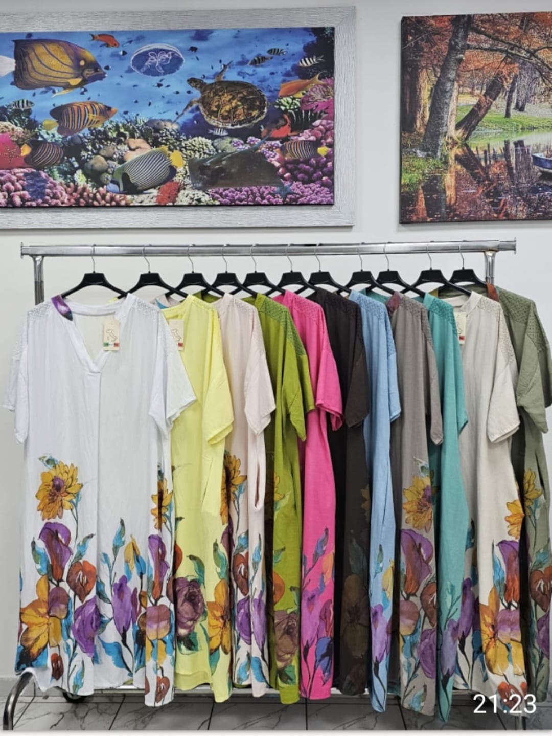 Stupendo vestito viscosa indiana con tasche variopinto di calle