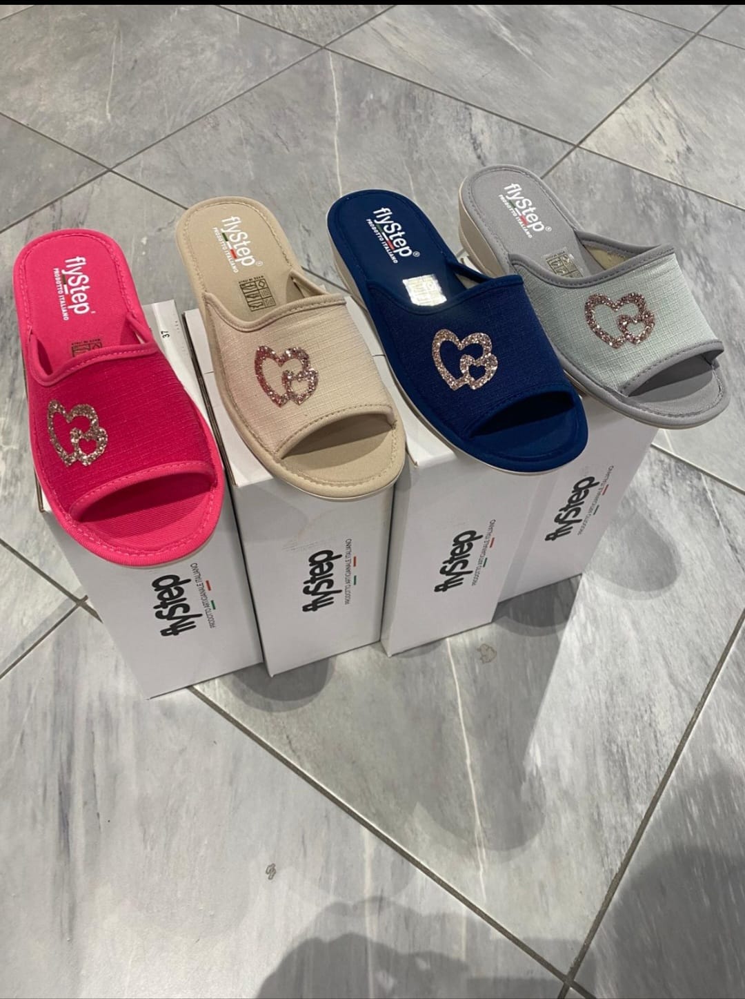 Pantofola donna flystep cuoricini glitter