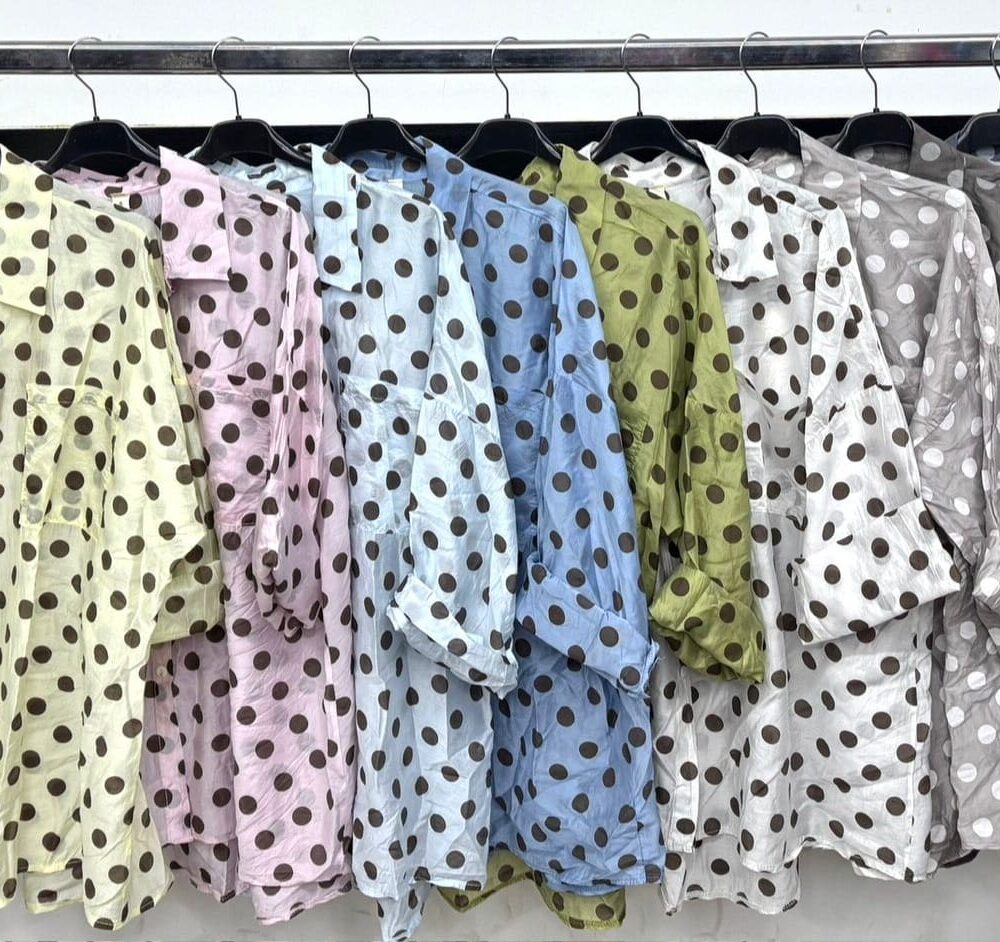 Camicia pois grandi in tessuto velour-setato - verde