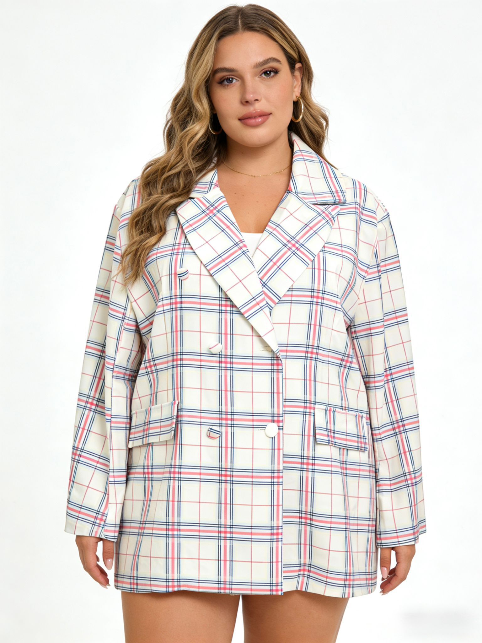 Giacca doppio petto quadri in viscosa con fodera e spalline