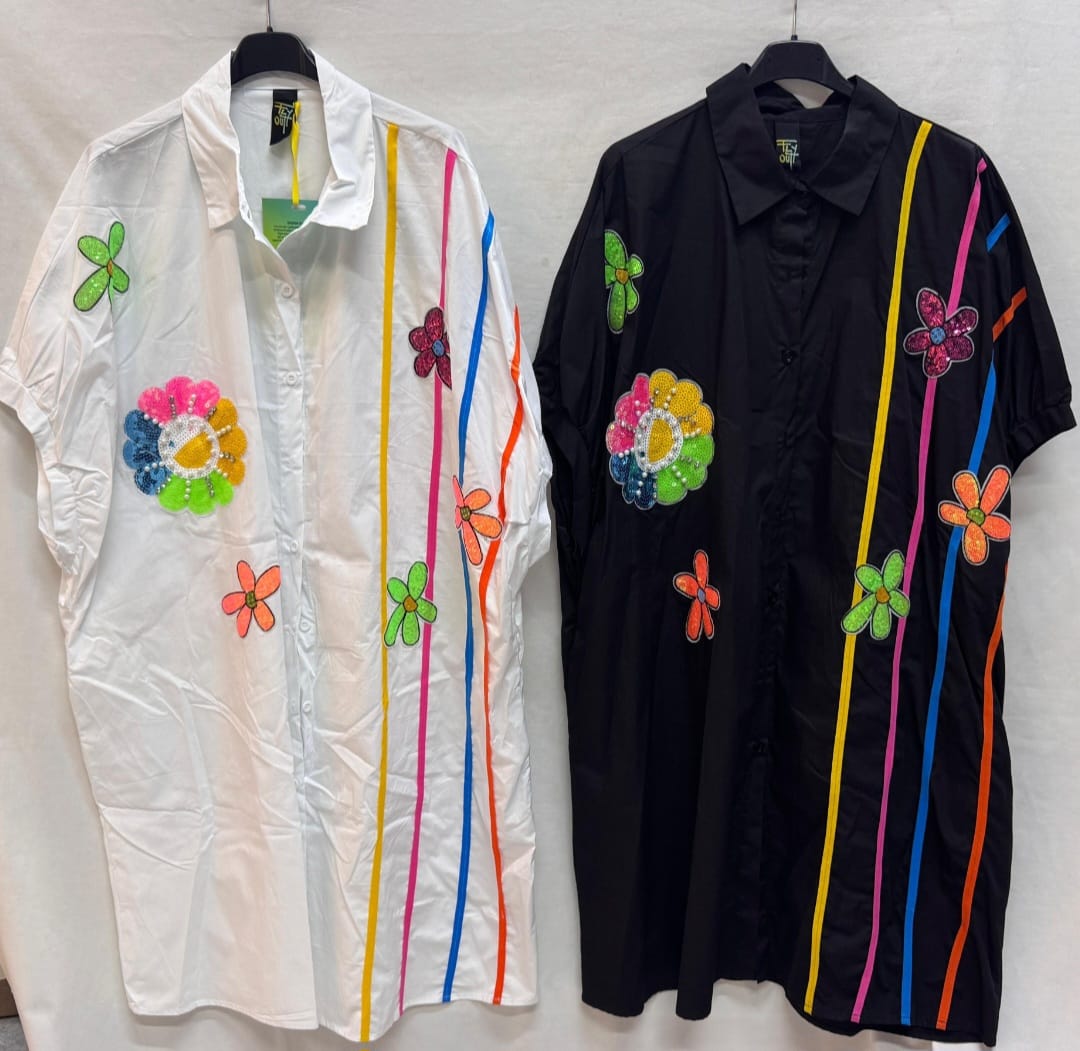 Camicione spolverino in puro cotone con fasce colorate