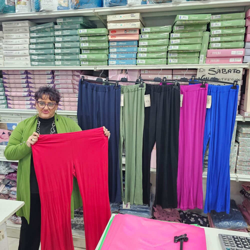 Pantalone zampa cotone-viscosa - nero, blu