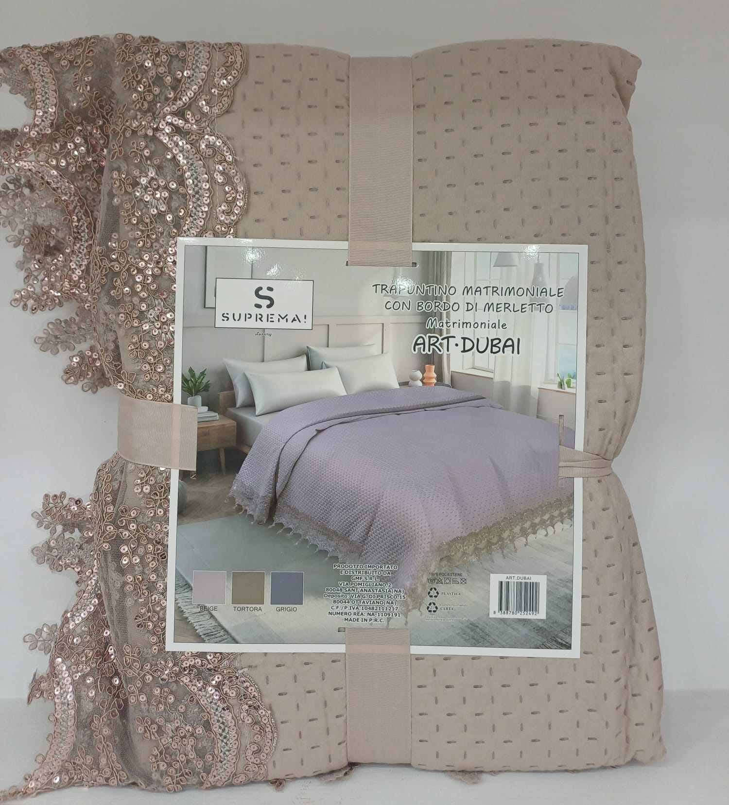 Trapunta suprema matrimoniale con pizzo rebrodè'