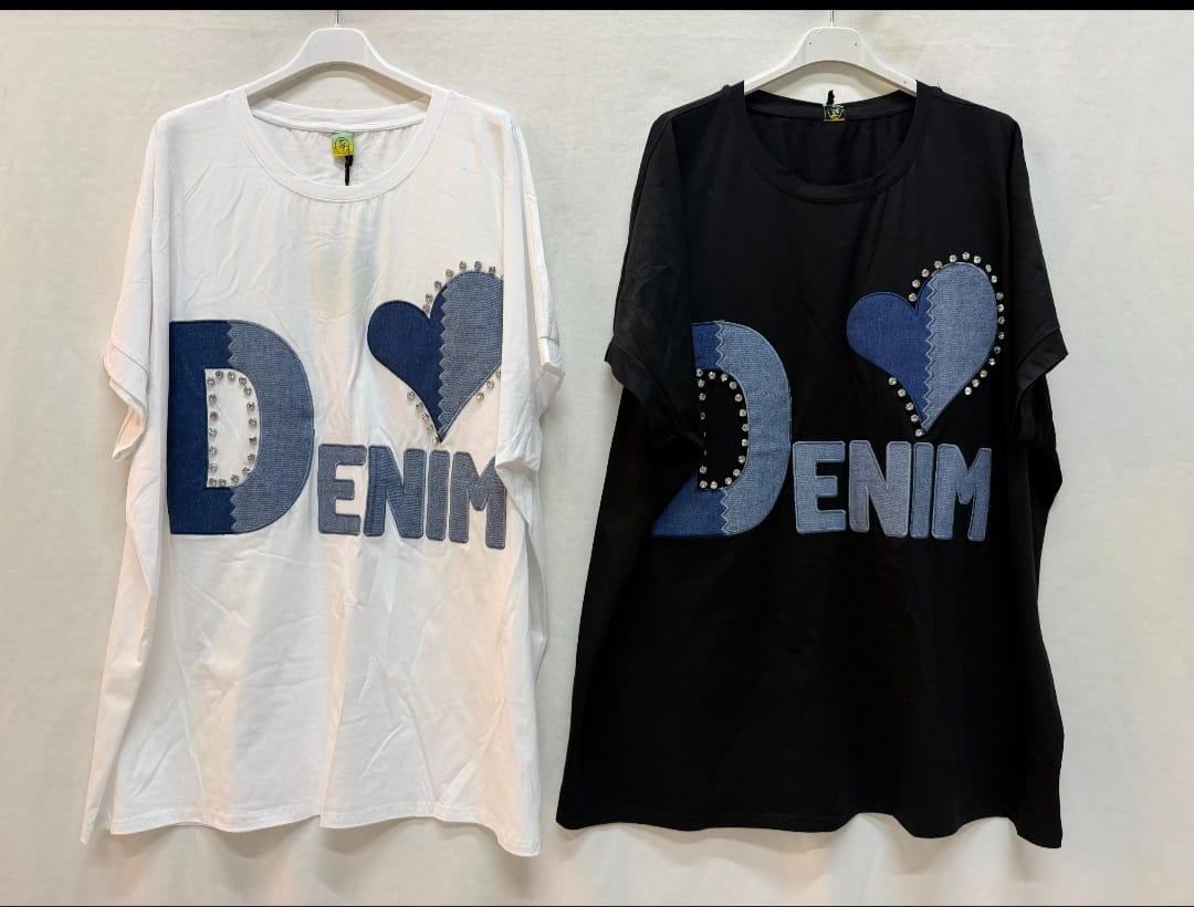 Magnifica maglia francese inserti jeans e strass denim