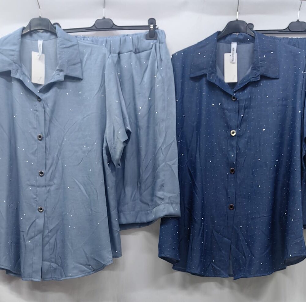 Completo jeans lavato con brillantini - chiaro