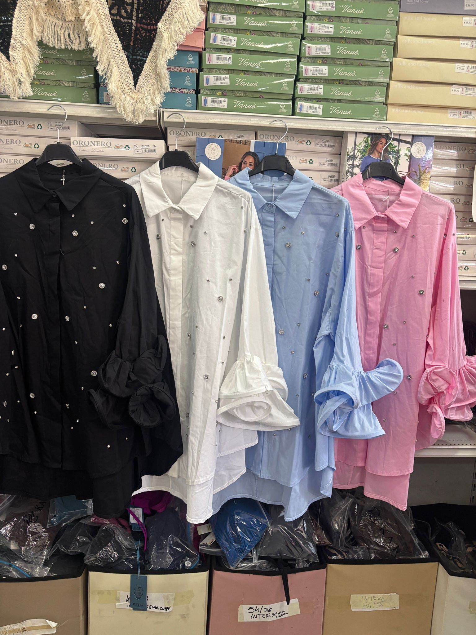 Camicia strass puro cotone manica doppio vola'